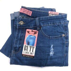 Wax Stretchy Blue Distressed Denim Jeans